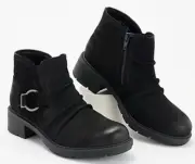 New Clarks Hearth Fay Leather Side Zip Block Heel Ankle Boots Black Size 11M