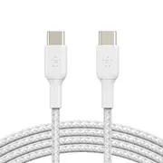 Belkin BoostCharge Braided USB-C to USB-C Cable (1m/3.3ft) -White(CAB004bt1MWH),60W Fast Charge,480Mbps,10,000+ bends tested,Double-Braided Nylon, 2YR