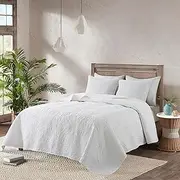 ROARINGWILD Boho White King Size Quilt Bedding Sets with Pillow Shams, Lightweight Soft Bedspread Coverlet, Quilted Blanket Thin Comforter Bed Cover, All Season, 3 Pieces, 104x90 inches, White-damask