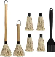 Basting Brush Set for BBQ Grilling 15.5" & 11.2" - Detachable Wooden Handle Sauce Brushes with 4pcs Extra Replacement Heads & 1 Silicone Brush - BBQ Mop for Outdoor Cooking, Camping