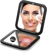 OMIRO Folding Compact Mirror, 1X/15X Magnification 3½” Pocket Size Square Hand Mirror for Travel Makeup (Black)