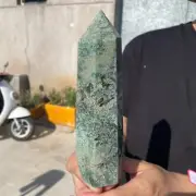 1.7LB Natural Moss Agate Tower Drusy Geode Quartz Obelisk Crystal Healing Gift