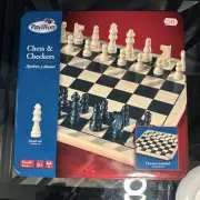 Pavilion Wood Chess & Checkers Game Set Hand Carved Pieces SEALED