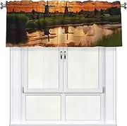 LHBWCVN Beautiful View of The Netherlands Valances for Windows, Rod Pocket Window Treatment Drapes Farmhouse Kitchen Curtains Short Blackout Window Curtains for Living Room Bedroom Decor 54x18 Inch
