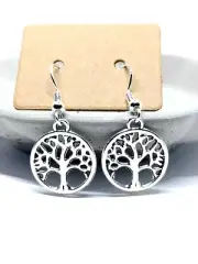 TREE OF LIFE EARRINGS SILVER DANGLE CROSS HOOKS FINDING LEATHER BRACELET KEYRING