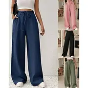 Women's Wide Leg Slacks Streetwear Casual Full Length Natural Plain Pocket Elastic Drawstring Design Comfortable Street Daily Wear Weekend Black Pink Army Gree