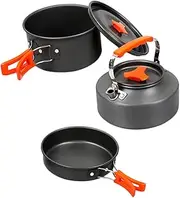GAROZATION 1Set Outdoor Cooking Pot Set Portable Camping Cookware with Non Stick Frying Pan Boiling Pots Teapot for Hiking Picnics Bbqs Outdoor Adventures Person Capacity