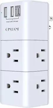 USB Outlet Extender Surge Protector - 6 AC Outlets and 3 USB Ports, 3-Sided