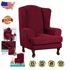 Custom Fit Burgundy Wingback Chair Slipcovers – Stretch Fabric, Machine Washable