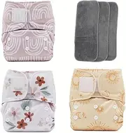 Asenappy 3 pcs Hook and Loop Fasteners Design Baby Reusable Cloth Diapers with 3 Microfier Inserts (Boho Prints)