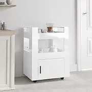 High Gloss White Kitchen Trolley, 60x45x80 cm, Engineered Wood with 2 Shelves and Compartment, Mobile Storage Cart with Wheels for Kitchen, Bathroom