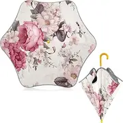 [ODAWA] Wind Proof Umbrellas for Rain Vintage Floral White Kids Umbrellas, Classic Umbrella with Hook Handle