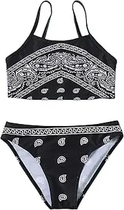 [COOLOYA] Girl's Two Piece Paisley Print Swimsuit Bikini Set Bathing Suit