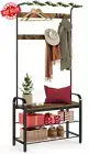 Industrial Coat Rack Bench Shoe Storage Hallway Unit Hooks Rustic Brown