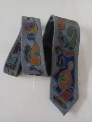 After Miro, Bedford Broome Dark Grey Hound Hand painted Men's Tie, Wool Blend