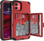 iPhone 11 Wallet Case - WeLoveCase Defender Wallet Credit Card Holder Cover with Hidden Mirror Three Layer Shockproof Heavy Duty Protection All-Round Armor Protective Case for Apple iPhone 11 Red