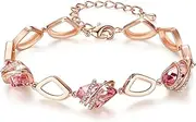 [Leafael] Wishstone Crystal Link Charm Bracelet, Birthstone Bracelets with Healing Crystals, Allergy-Free Jewellery for Women with Gift Box, Silver-Tone or Rose Gold Plated Bracelets For Women