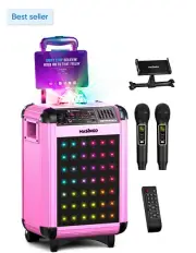 Karaoke Machine for Adults & Kids with 2 UHF & Bluetooth Wireless Microphones