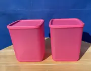 New Tupperwere Set of 2 Freezer Food Container Storage 1.8L / 7.5 cups Pink