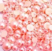 800 Pcs Pink Color Flatback Round Half Faux Pearls Beads DIY Crafts Nail Art