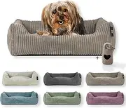 Rohrschneider Washable Dog Bed for Small and Medium Dogs with Cord Cushion Approx. 55 x 42 cm Including Dog Bag (Taupe 55 cm, Cord Fabric Wide)