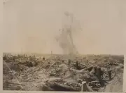 REPRINT OF ORIGINAL WWI PHOTO OF BATTLE OF FLANDERS W/ BOMBS