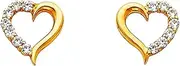 [JewelryWeb] 14k Yellow Gold Love Heart CZ Simulated Diamond Earrings 13x13mm Stud Earring for Women