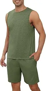 [Ekouaer] Men's Pajamas Set Workout Tank Top Pjs Sets with Shorts 2 Piece Soft Sleeveless Casual Shirts Loungewear Sets, S-XXL