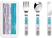 White Beach Tropical Sea 3 Piece Set For Camping Stainless Steel Flatware, Spoon, Fork, Knife, Ideal For Outdoor
