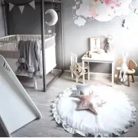 在飛比找蝦皮購物優惠-ins北歐兒童房裝飾寶寶遊戲毯花邊純色爬行墊 推車被空調被