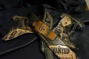 Leather guitar strap and pickguard hand made "Outlaw Wanted Series 3"