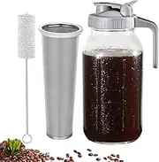 Mfancy Cold Brew Coffee Maker – 64 Oz Wide Mouth Mason Jar Glass Pitcher with Stainless Steel Filter, Pour Spout and Handle, Ideal for Iced Coffee, Tea, and Juice.