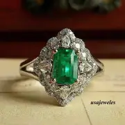 2.25CT Emerald Cut Real Emerald 14K White Gold Finish Engagement Jewelry Ring