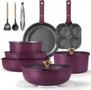 19Pcs Pots and Pans Set, Nonstick Cookware Set Detachable Handle, Induction Kitc