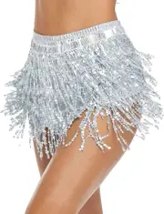 Women'S Classic Sequin Tassel Skirts Adjustable Rave Fringe Hip Scarf Sparkle Ba