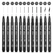 Black Micro Pen Set - 12 Assorted Sizes Fine Line Drawing, Upgraded Pigment I...