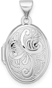 [JewelryWeb] 925 Sterling Silver Polished Patterned Holds 2 photos Oval Locket 24x14.15mm Wide