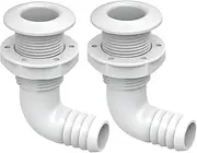 SEAFLO 3/4” 90° Angled Thru Hull Through-Hull Fitting with Built-in-Check Valve – Anti-Corrosion and Ultra-Durable for Marine, Boat, Yacht, RV, Truck - 4-Year Warranty! (3/4”, White, 2-Pack)