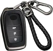 ontto Alloy Car Key fob Cover Fit for Toyota Land Cruiser 200 300 Prado Crown TLK 200 Yaris Cross Hilux Innova Fortuner Camry Leather Key case Shell Key Holder Keyring Keychain Accessories Black
