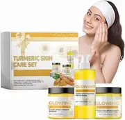 3 In 1 Turmeric Combo Skincare Set, Turmeric Skin Care Set-Turmeric Glow Combo Face Wash, Butter Moisturizer, Face Scrub, Natural Exfoliation & Hydration Glowing Skin