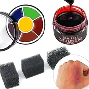 Bowitzki SFX Makeup Kit - 6 Color Oil Based Face Paint Bruise Wheel, 3 Stipple Sponges, Stage Blood, Perfect for Party Cosplay Stage & Wound Theatrical Makeup
