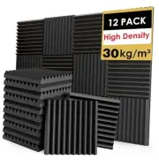 Acoustic Foam Panels, Sound Proof Foam Panels for 1"x12"x12" 12Pack Black
