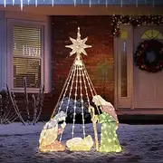 VINGLI 6FT Nativity Scene for Outdoor Christmas Decorations, Lighted Large Nativity Set for Yard Decor, Xmas Holy Family Set for Yard Lawn Garden w/ 220 LED Lights, Stakes, Zip Ties
