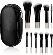 10 Pcs Mini Travel Makeup Brushes, Portable Mini Makeup Brush Set with Black Fabric Pouch for Eyeshadow Lipstick Foundation Touch-up, (Black)