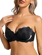 [Amafuur] Push Up Strapless Lace Bra Heavily Padded Add 2 Cup with Clear Straps Multiway Sexy Balconette
