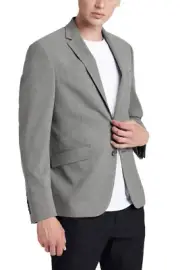 Kenneth Cole Reaction Mens Slim-Fit Mini Check Sport Coat 46 Regular Grey - NWT