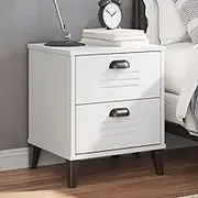 VIKEN White Nightstand: Engineered Wood Bedside Table for Bedroom, Night Storage Cabinets - Wooden Furniture, Nightstand with Drawers, End Table, Living Room