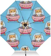 [RPLIFE] Travel Umbrella Windproof Collapsible Umbrella, Umbrellas for Backpacks/Handbags, Rain, Wind and Sun, Cute Hamsters Spaceships