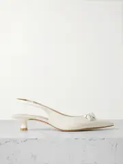 [Stuart Weitzman] Stuart Weitzman - Rosie Appliquéd Leather Point-toe Slingback Pumps - Cream - US7 US 7 Cream