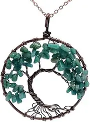 [AccessCube] Crystal Natural Stone Copper Ethnic Statement Necklace Choker Long Tree of Life Necklace Chakra Pendant Necklace